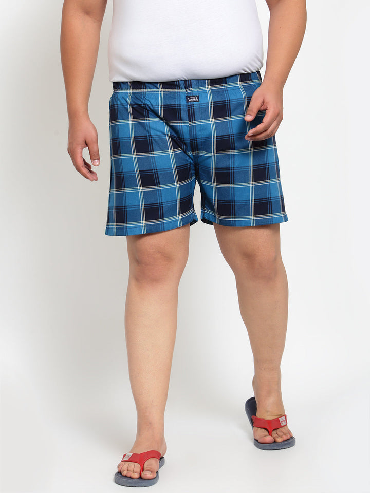 Plus Size Men Blue Pure Cotton Checked Boxers