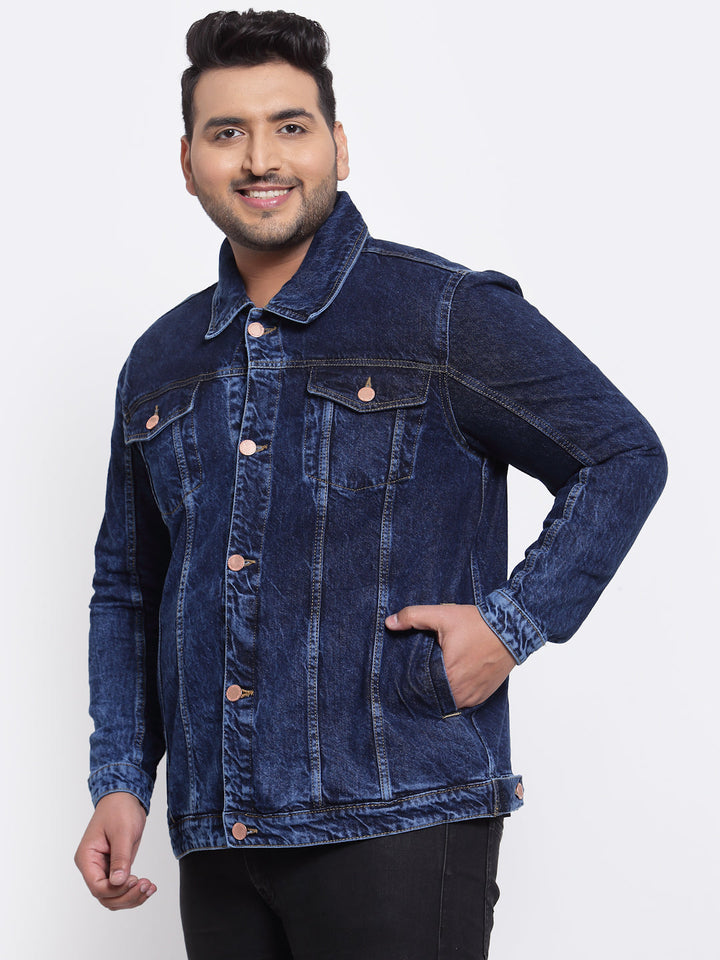 Plus Size Men Blue Washed Denim Jacket