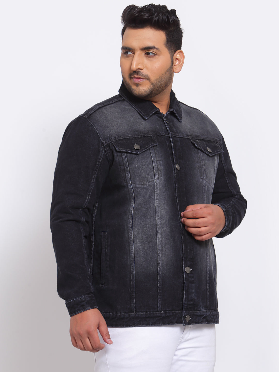 Plus Size Men Charcoal Washed Denim Jacket