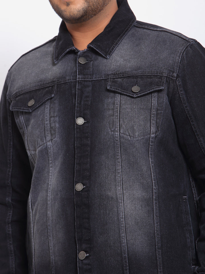 Plus Size Men Charcoal Washed Denim Jacket