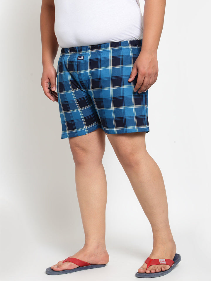 Plus Size Men Blue Pure Cotton Checked Boxers