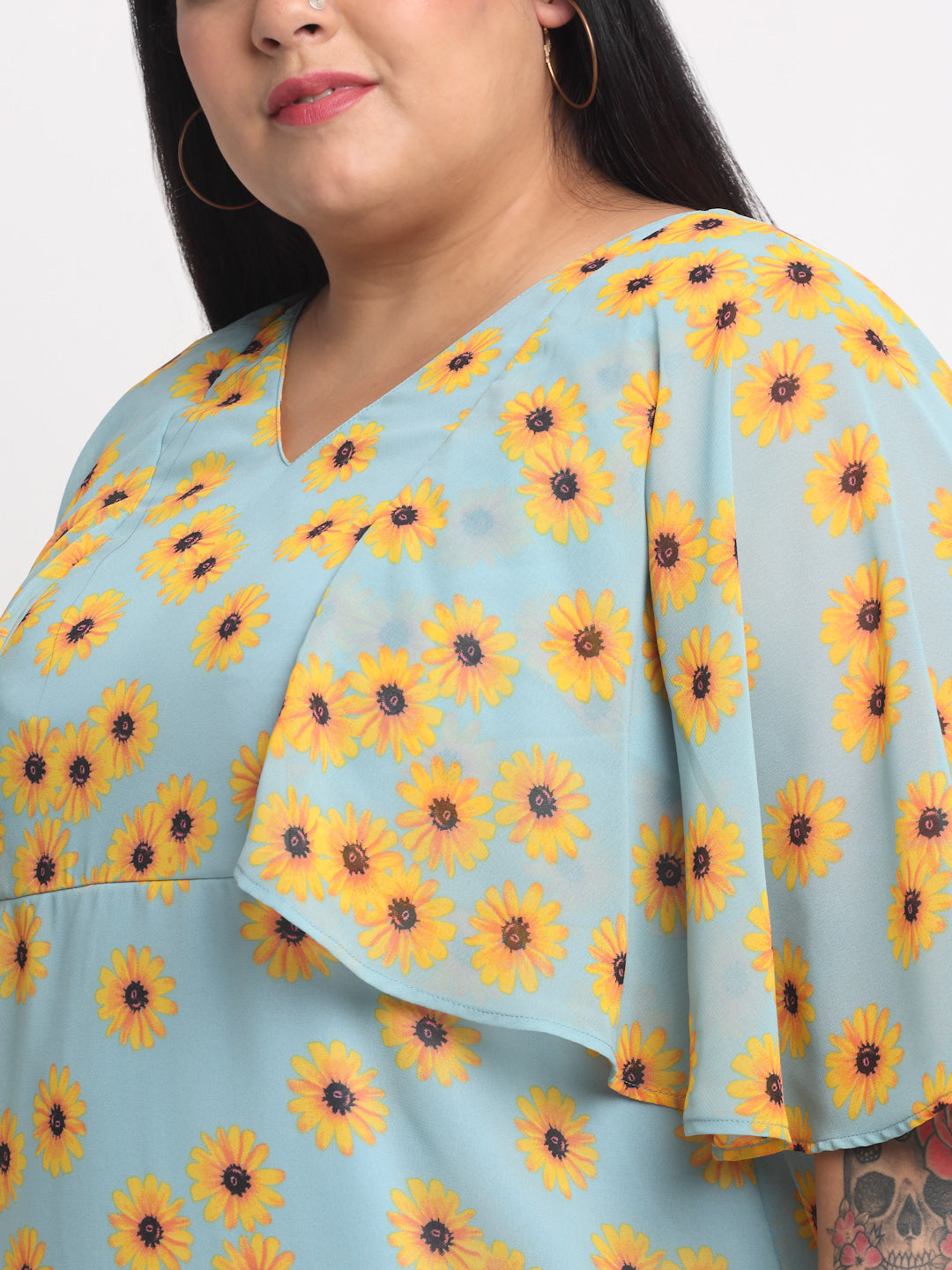 Plus Size Sea Green  Floral Printed Top