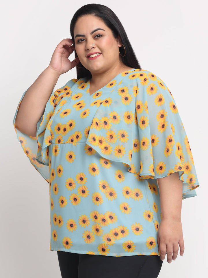 Plus Size Sea Green  Floral Printed Top