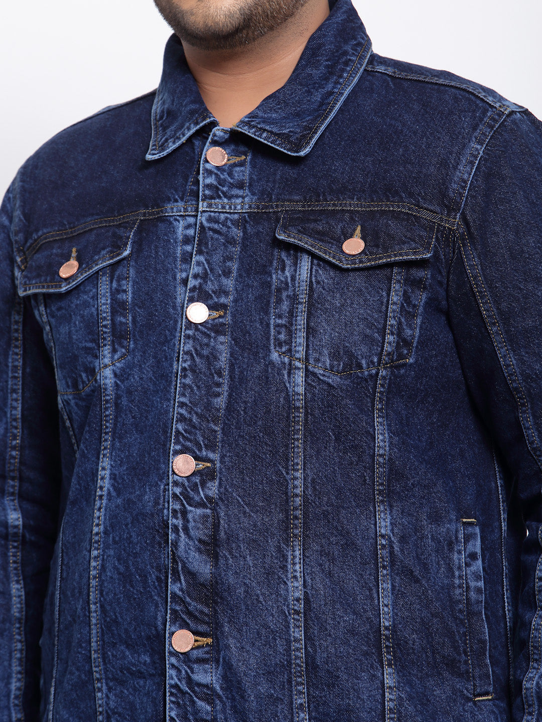 Plus Size Men Blue Washed Denim Jacket