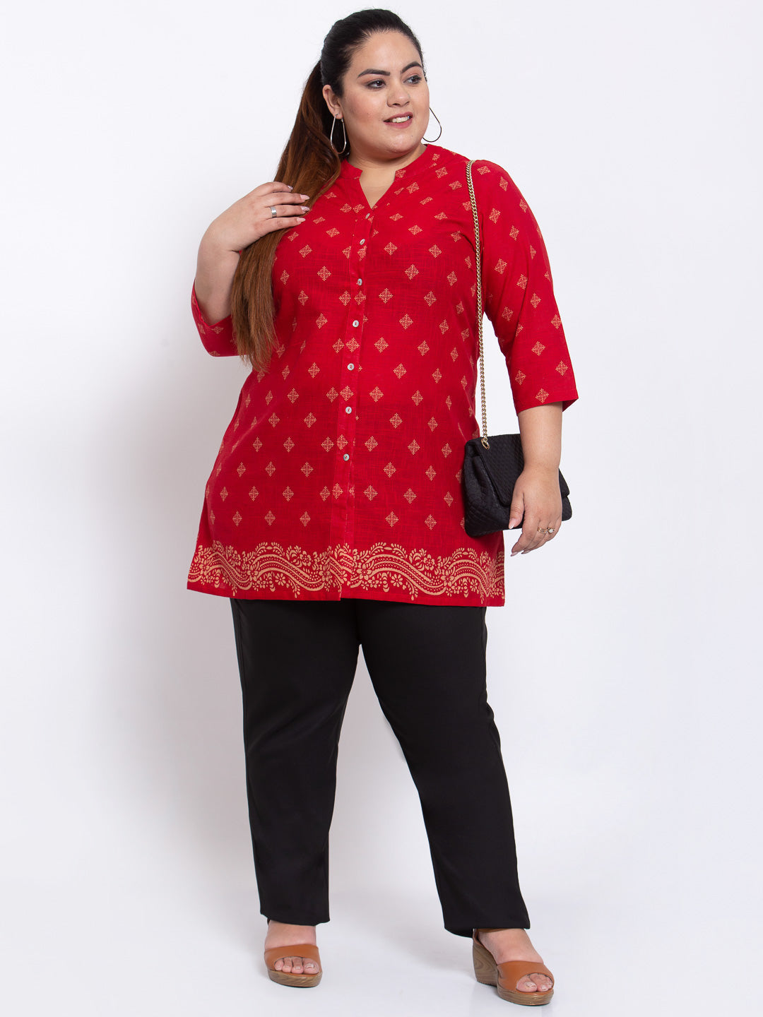 Plus Size Women Black Regular Fit Solid Cotton Formal Trousers