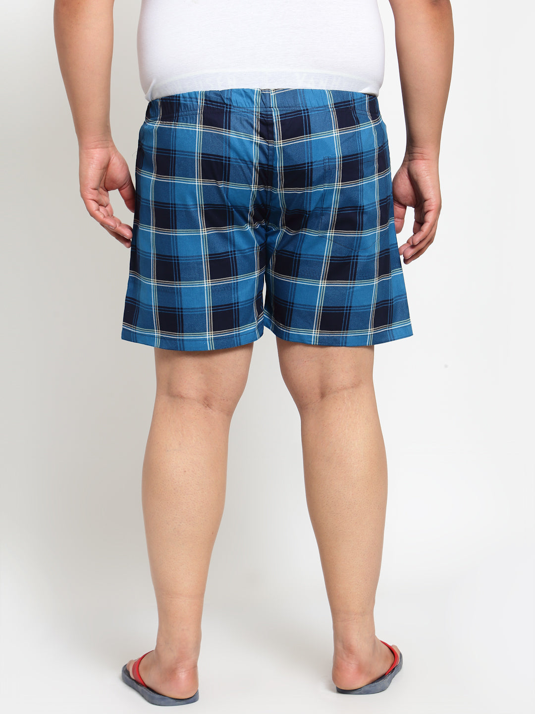 Plus Size Men Blue Pure Cotton Checked Boxers