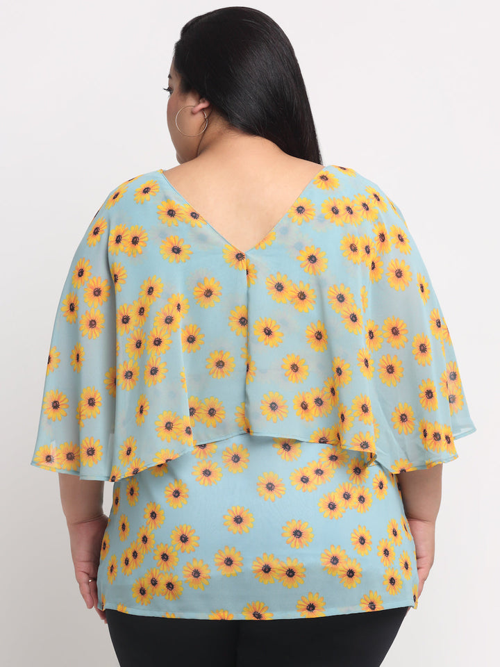 Plus Size Sea Green  Floral Printed Top