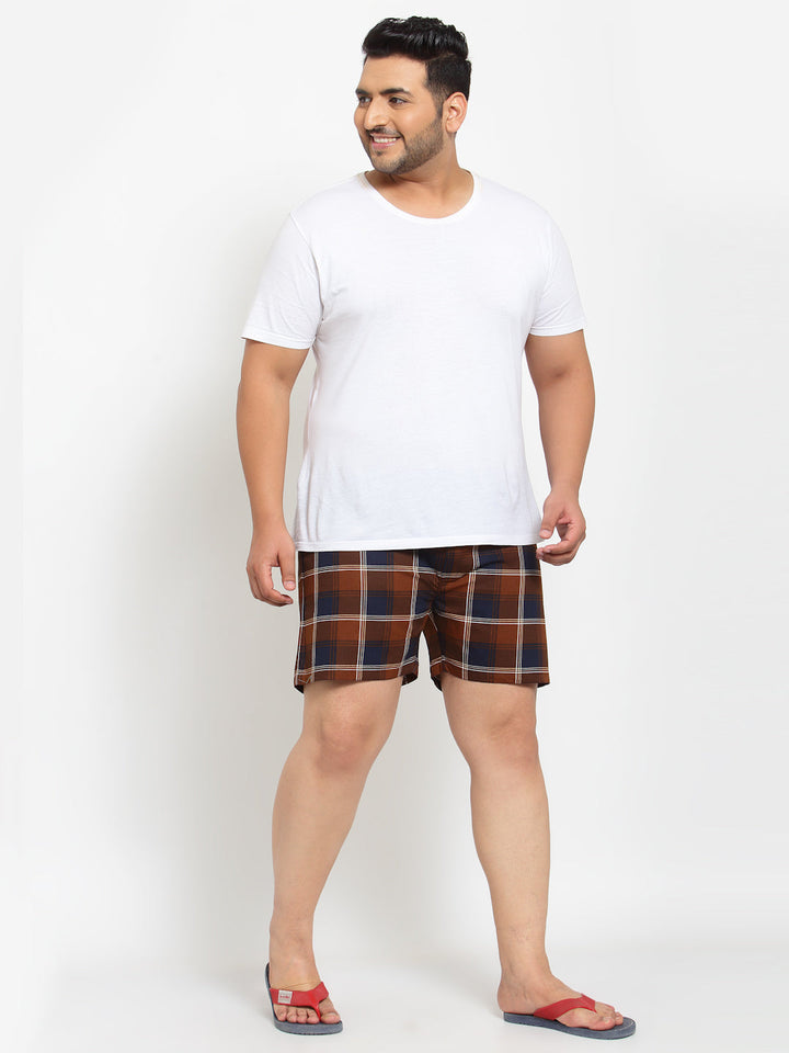 Plus Size Men Brown & Navy Blue Pure Cotton Checked Boxers MBX208E