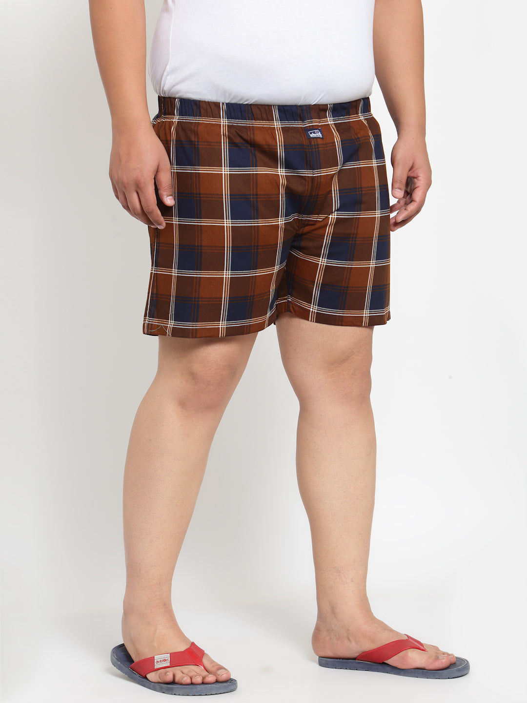 Plus Size Men Brown & Navy Blue Pure Cotton Checked Boxers MBX208E