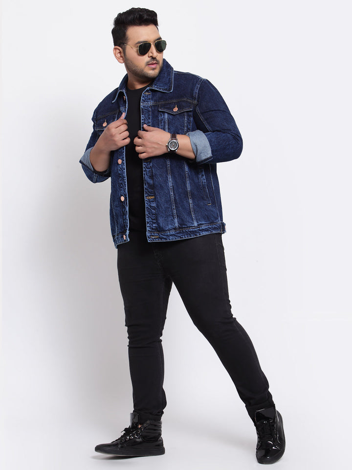 Plus Size Men Blue Washed Denim Jacket