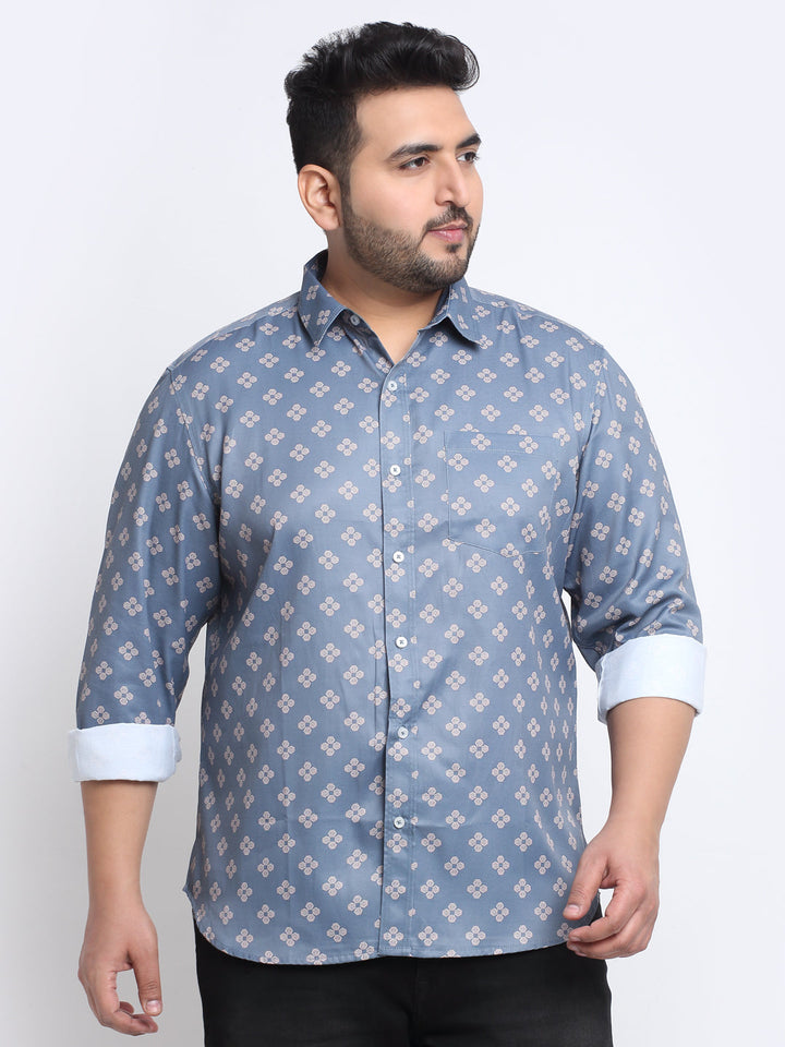 Plus Size Men  Floral Printed Cotton Casual Shirt