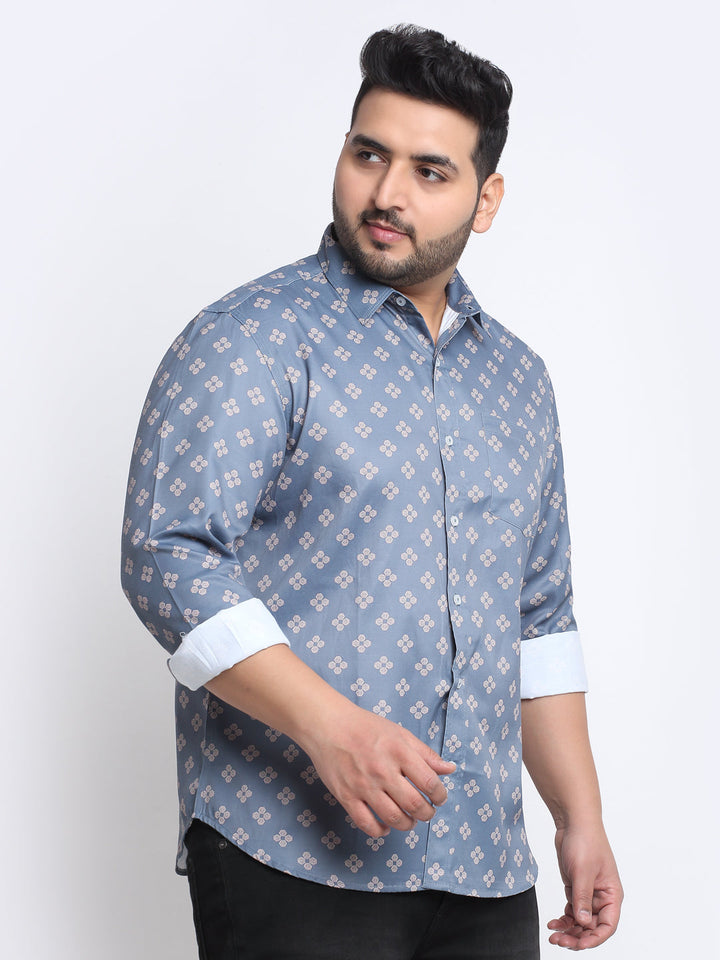 Plus Size Men  Floral Printed Cotton Casual Shirt
