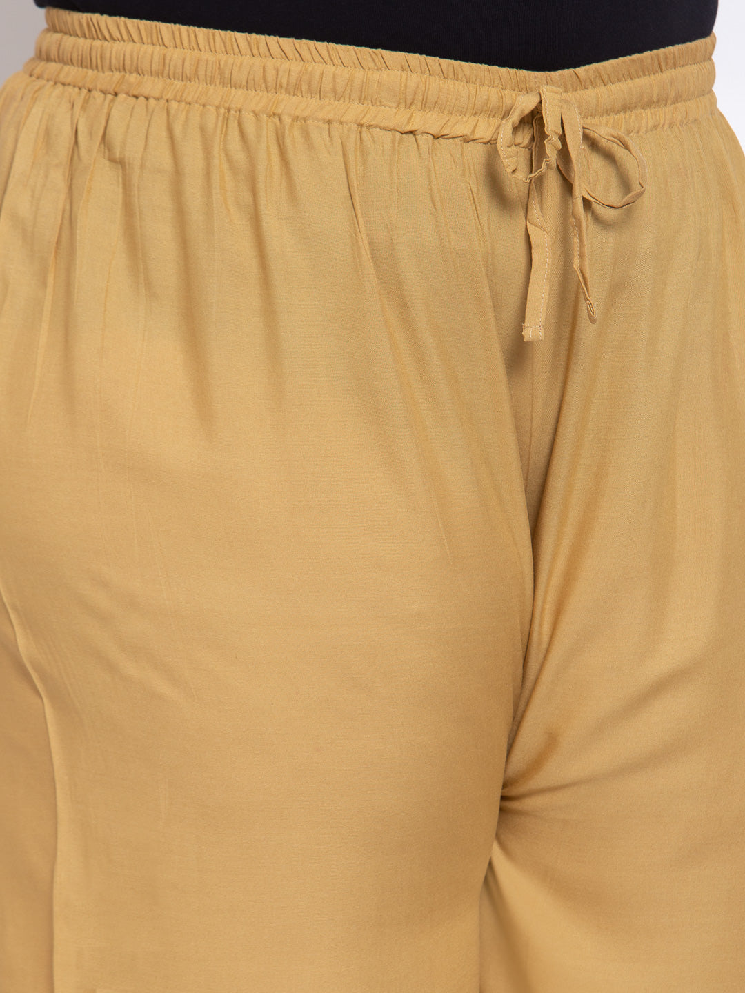 Plus Size Women Beige Solid  Wide Leg Cotton Palazzos