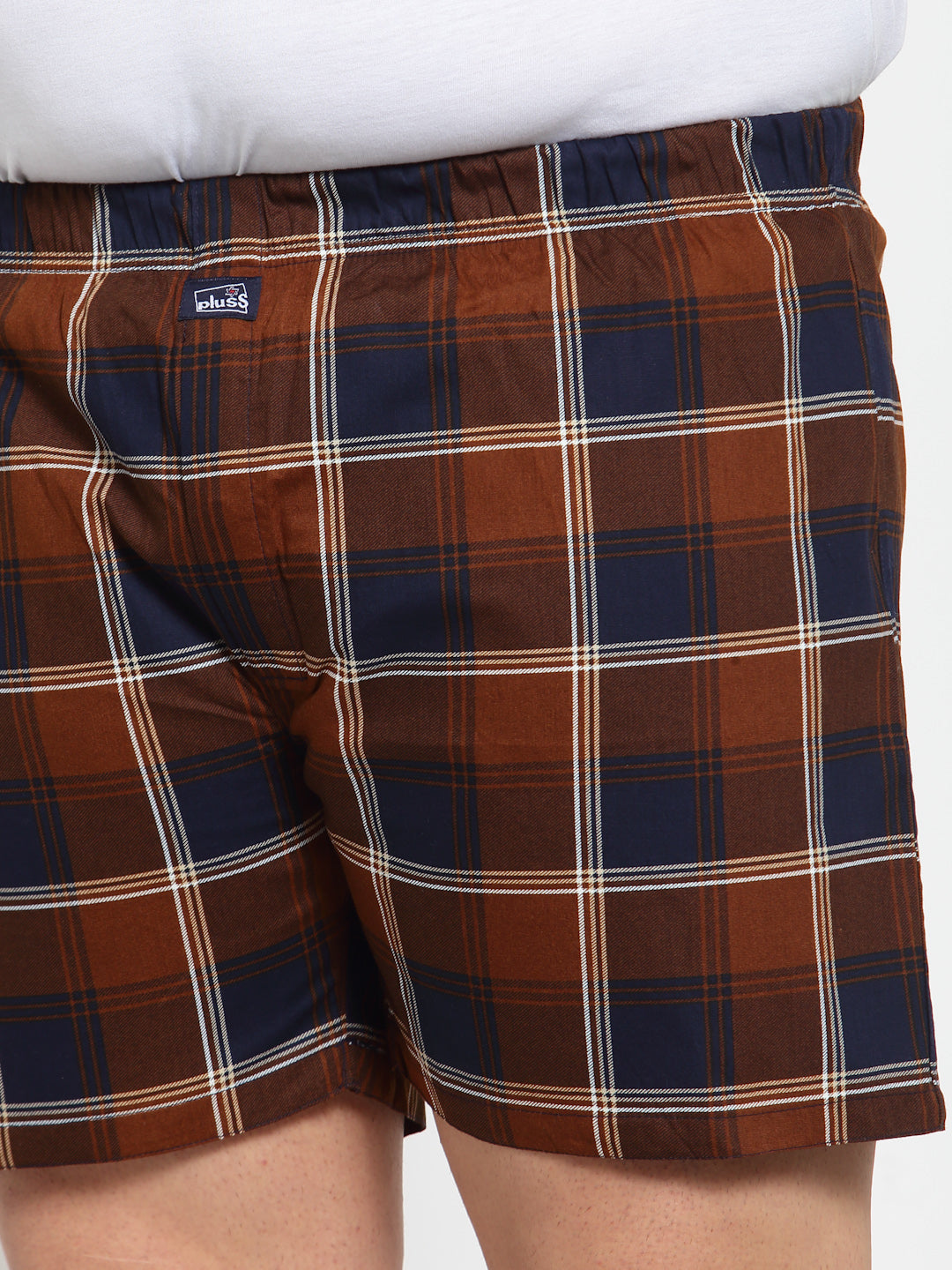Plus Size Men Brown & Navy Blue Pure Cotton Checked Boxers MBX208E