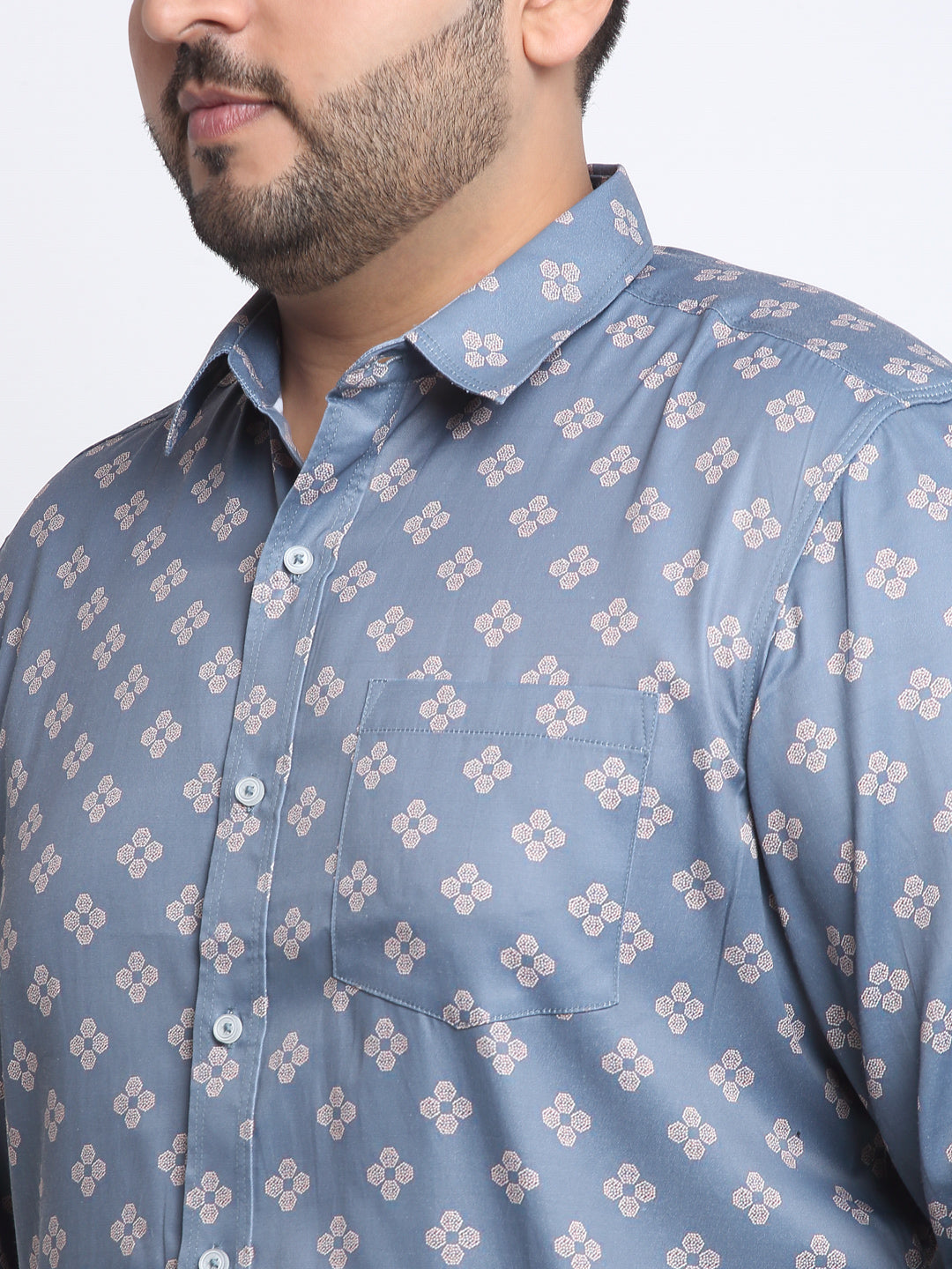 Plus Size Men  Floral Printed Cotton Casual Shirt