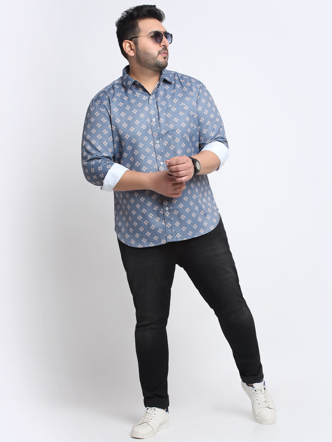 Plus Size Men  Floral Printed Cotton Casual Shirt