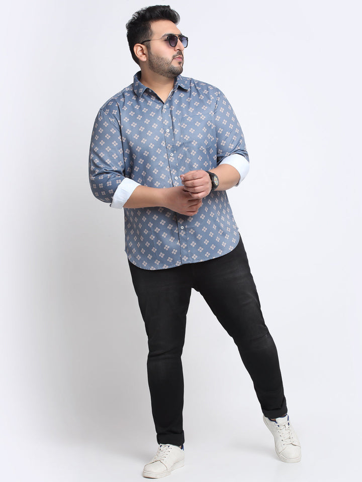Plus Size Men  Floral Printed Cotton Casual Shirt