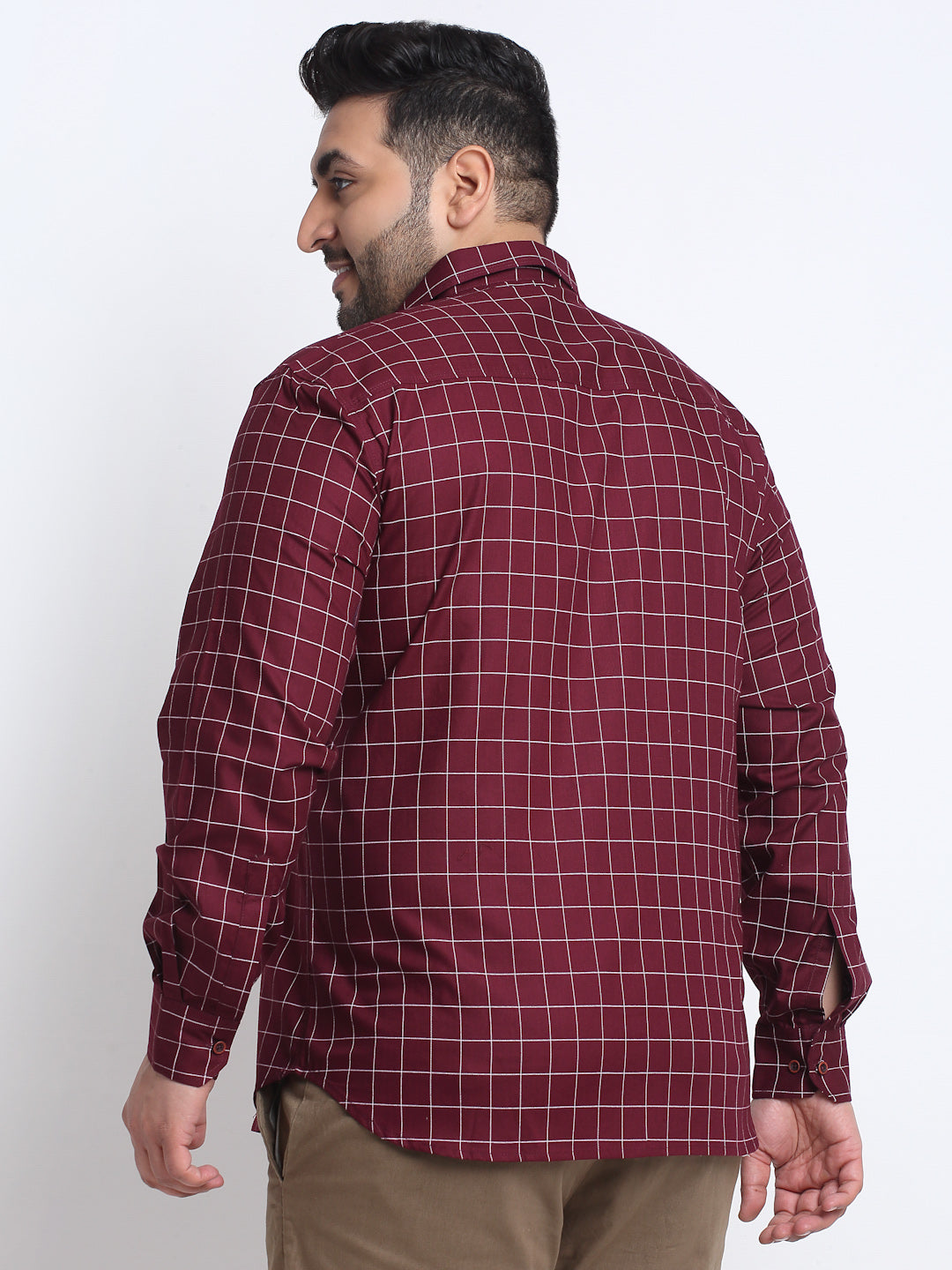Plus Size Grid Tattersall Checks Checked Cotton Casual Shirt