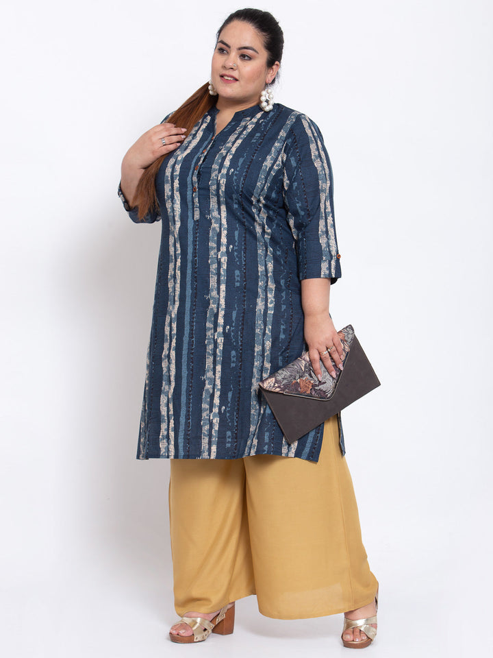 Plus Size Women Beige Solid  Wide Leg Cotton Palazzos