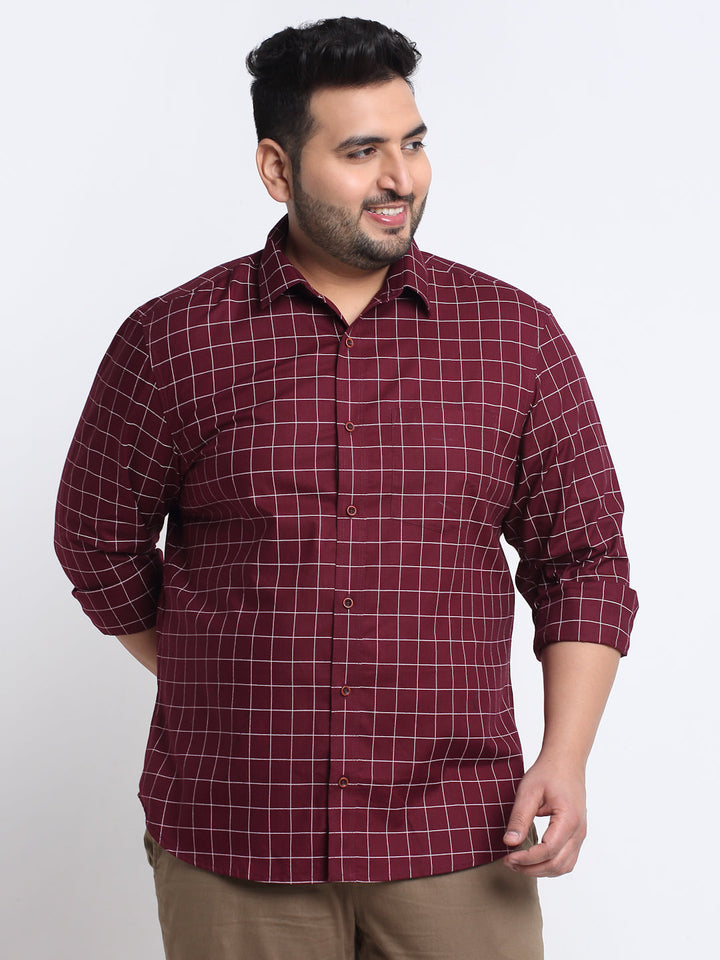 Plus Size Grid Tattersall Checks Checked Cotton Casual Shirt