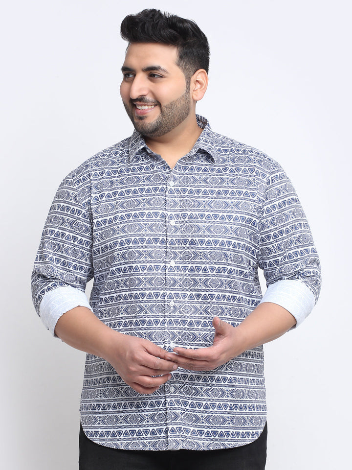 Plus Size Men Printed Cotton Casual Shirt