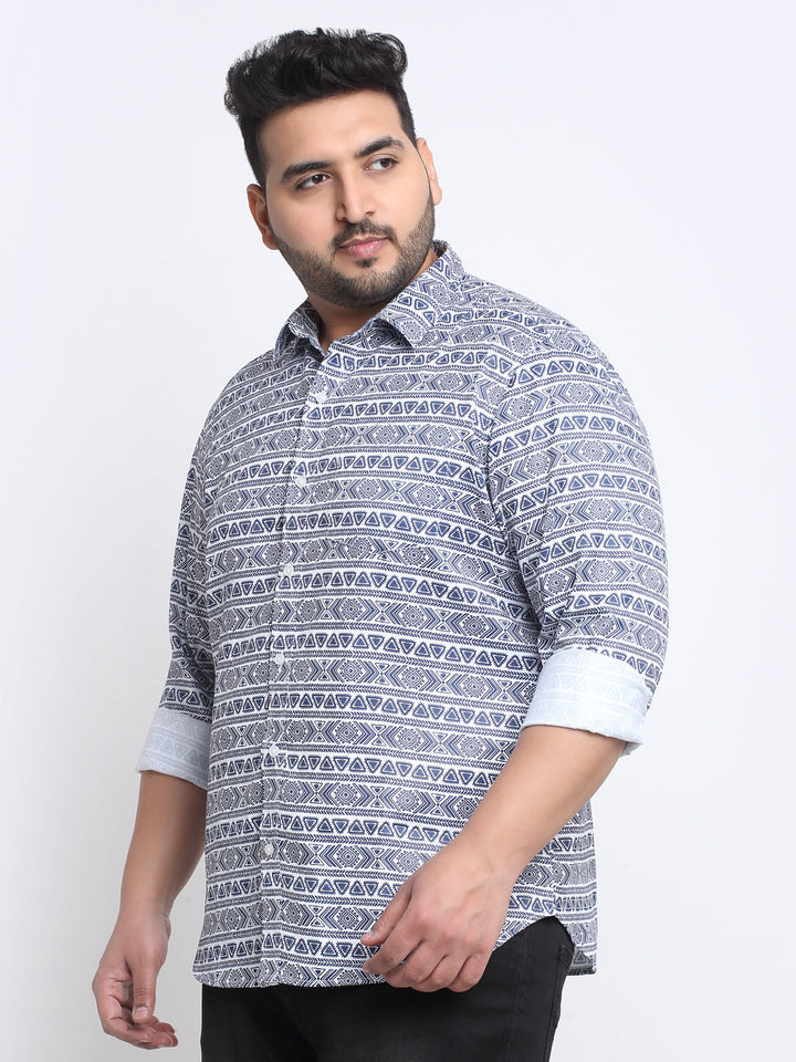 Plus Size Men Printed Cotton Casual Shirt