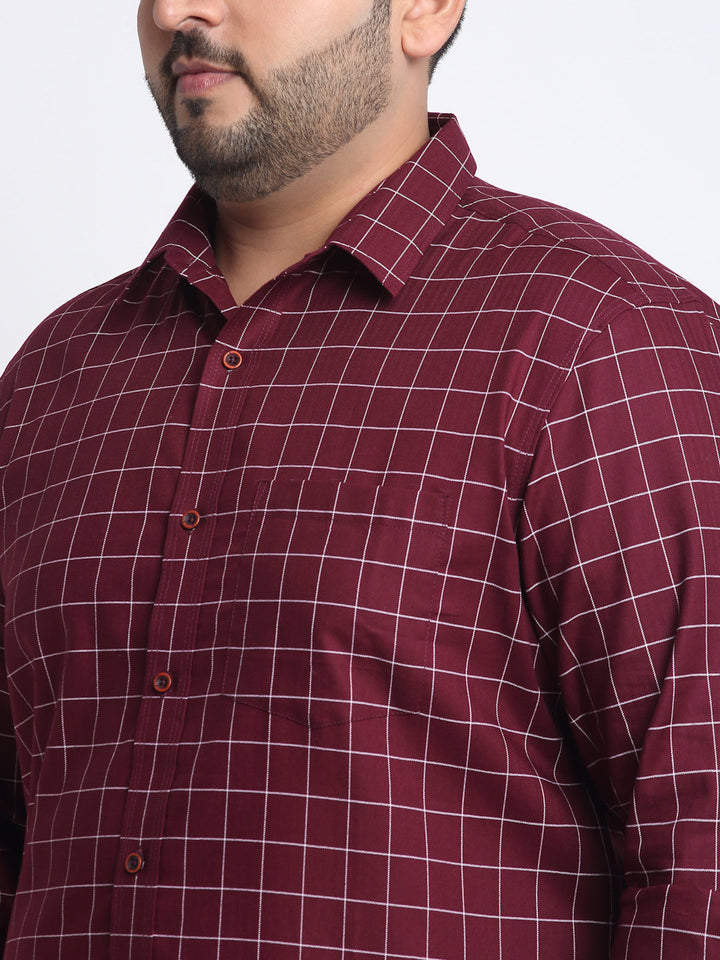 Plus Size Grid Tattersall Checks Checked Cotton Casual Shirt