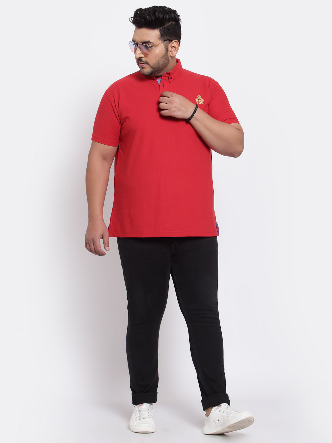 Plus Size Men Red Solid Polo T-shirt