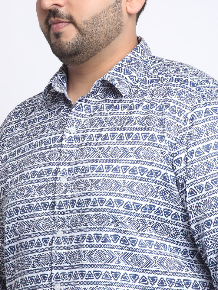 Plus Size Men Printed Cotton Casual Shirt