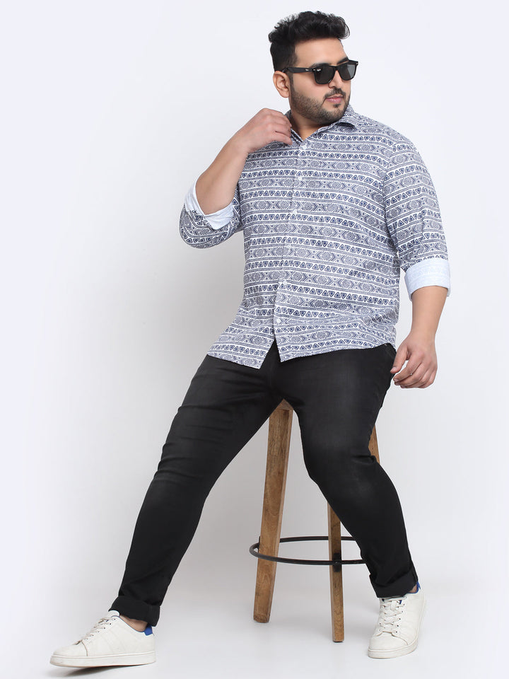 Plus Size Men Printed Cotton Casual Shirt