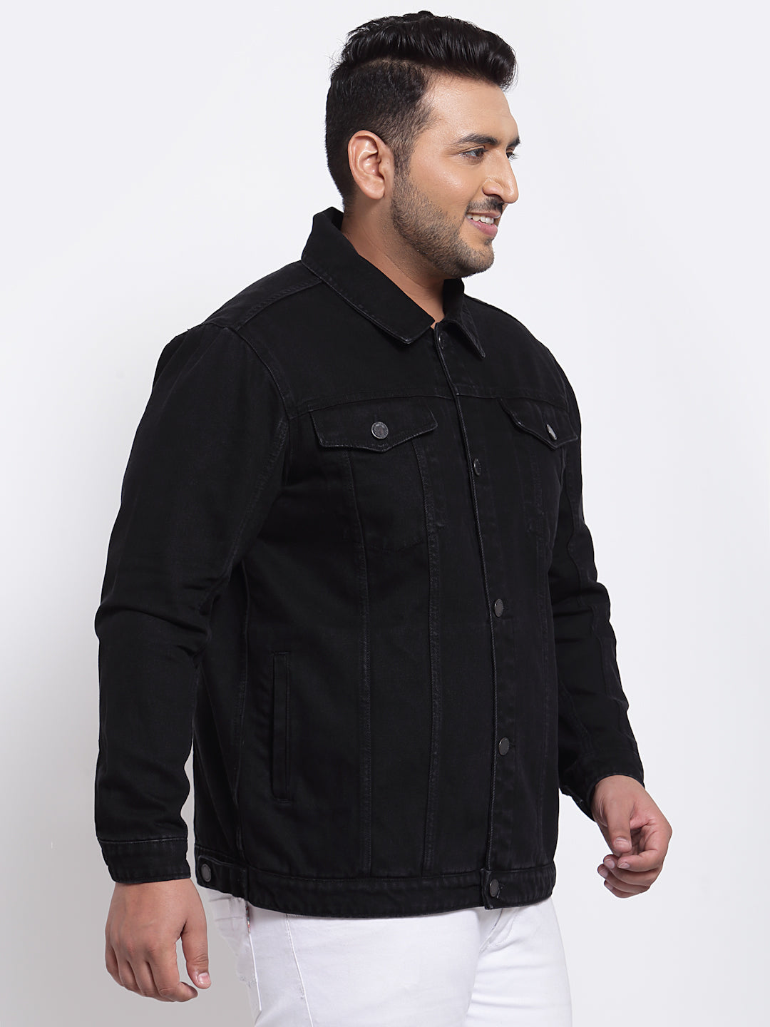 Plus Size Men Black Denim Jacket
