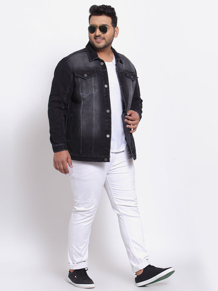 Plus Size Men Charcoal Washed Denim Jacket