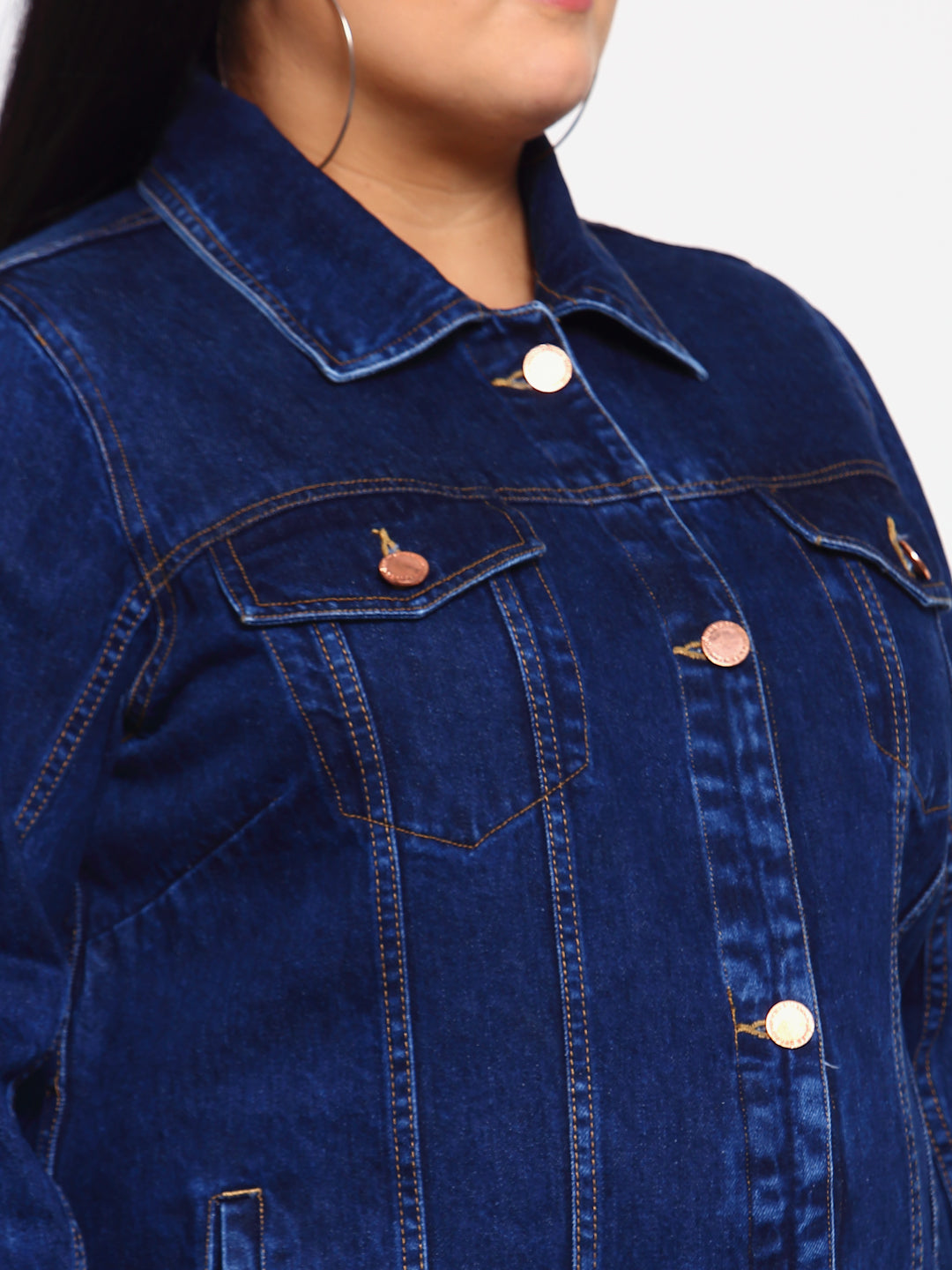 Plus Size Women  Blue Washed Casual Denim Jacket