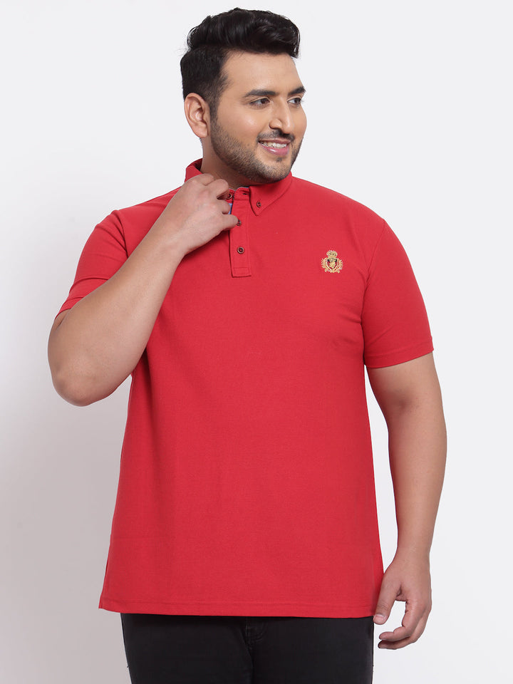 Plus Size Men Red Solid Polo T-shirt