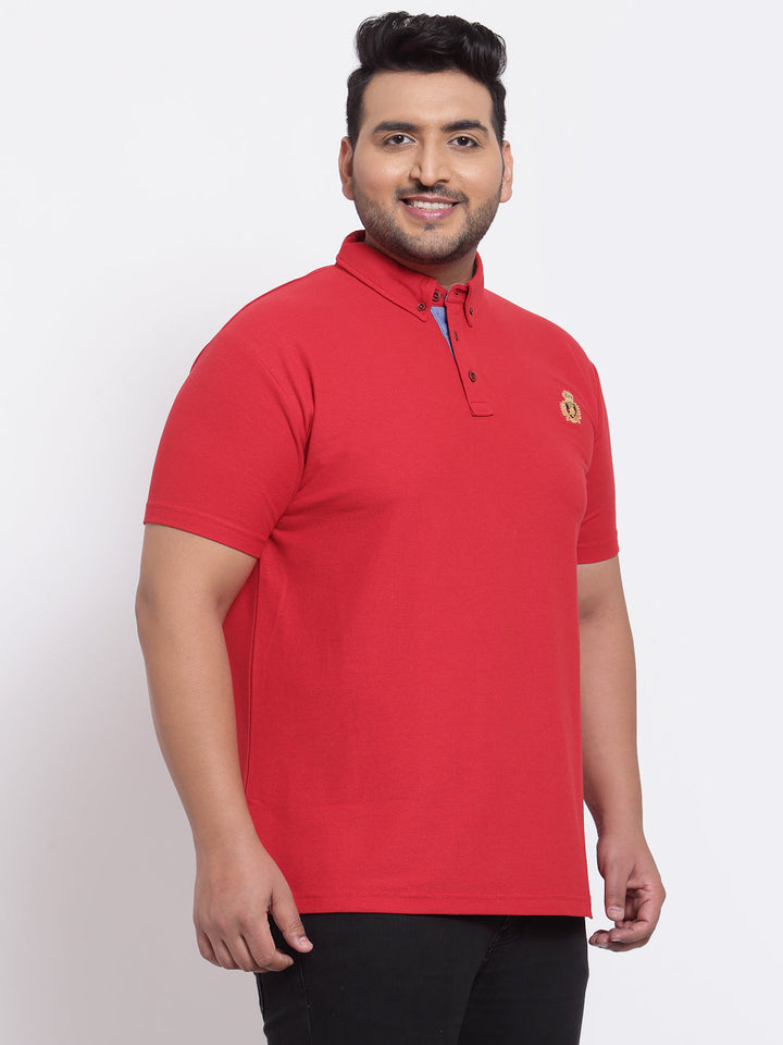 Plus Size Men Red Solid Polo T-shirt
