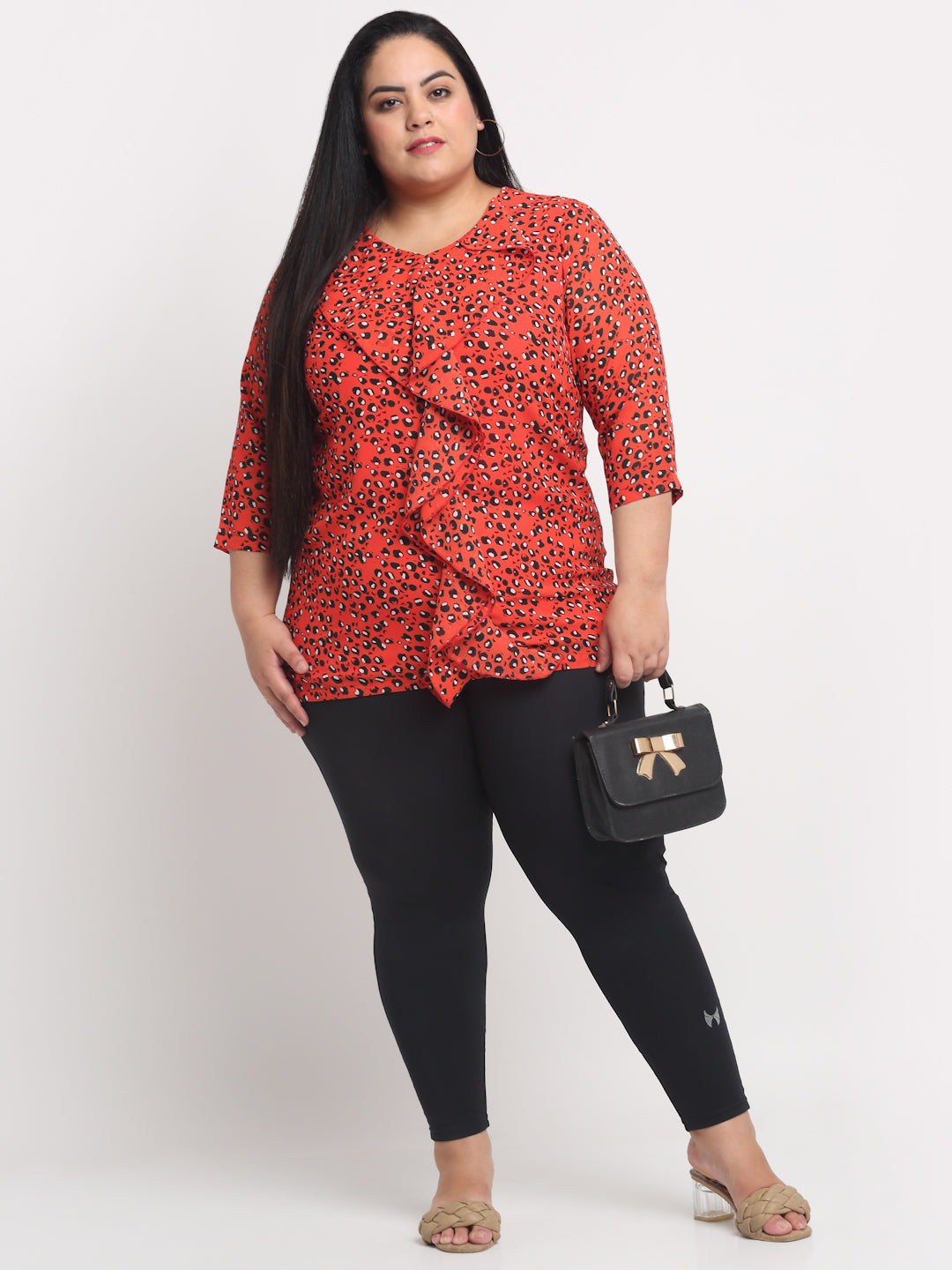 Plus Size Orange  Floral Printed Top