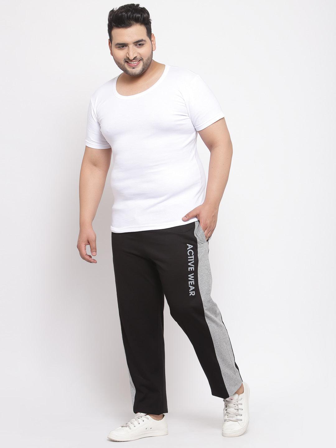 Plus Size Men Black & Grey Solid  Track Pants