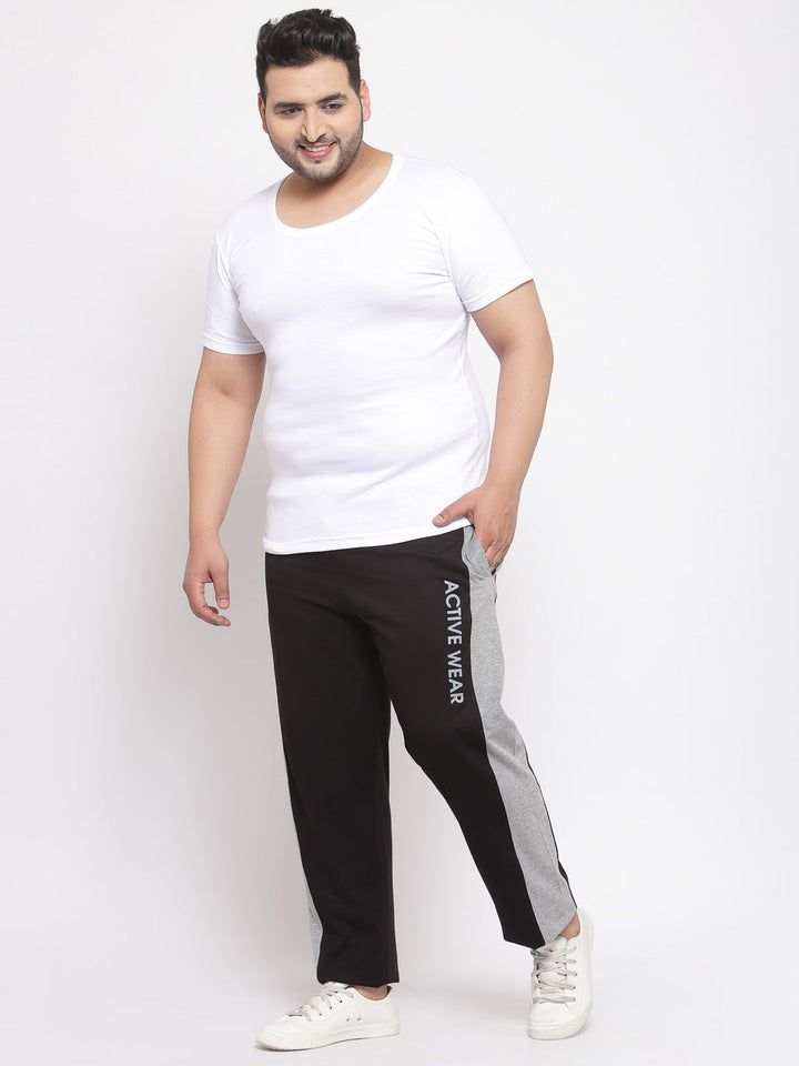 Plus Size Men Black & Grey Solid  Track Pants