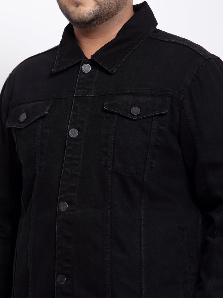 Plus Size Men Black Denim Jacket