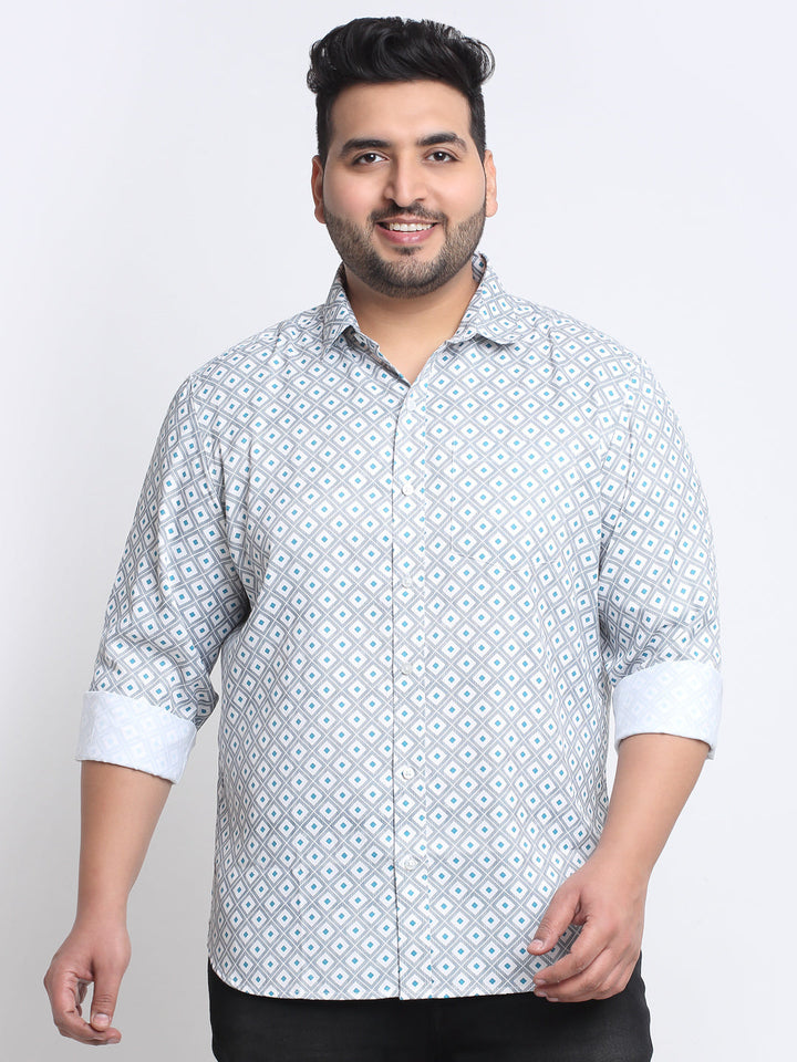 Plus Size Men Printed Cotton Casual Shirt