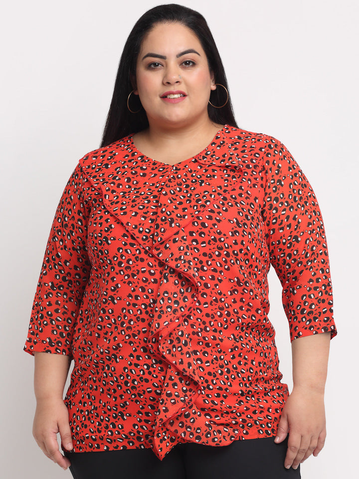 Plus Size Orange  Floral Printed Top