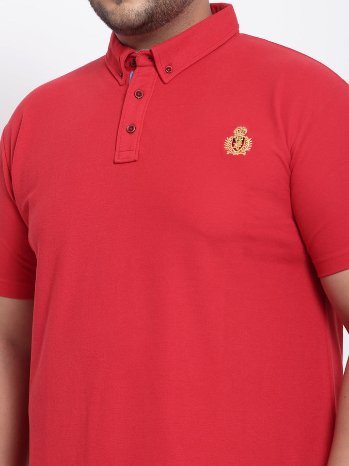 Plus Size Men Red Solid Polo T-shirt