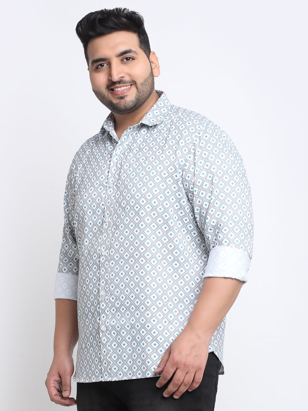 Plus Size Men Printed Cotton Casual Shirt