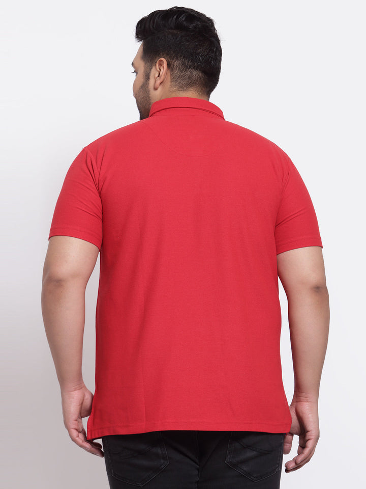 Plus Size Men Red Solid Polo T-shirt