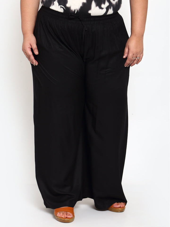 Plus Size Women Black Solid Palazzo