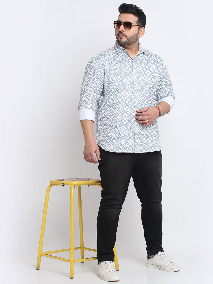 Plus Size Men Printed Cotton Casual Shirt