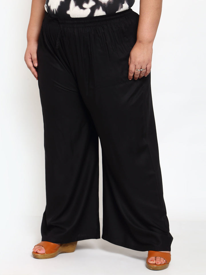 Plus Size Women Black Solid Palazzo