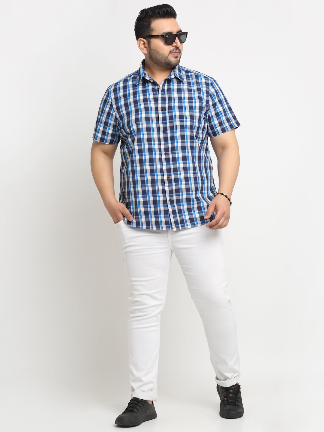 Plus Size  Tartan Checks Cotton Casual Shirt