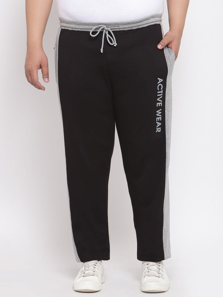 Plus Size Men Black & Grey Solid  Track Pants