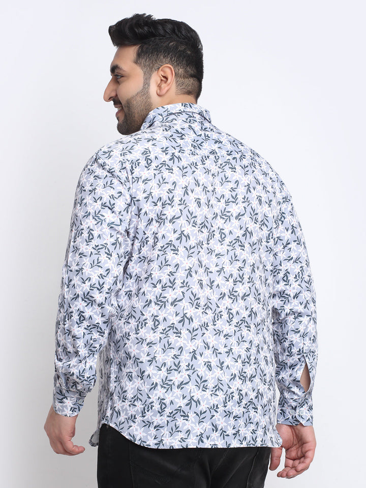 Plus Size Men Floral Printed Cotton Casual Shirt
